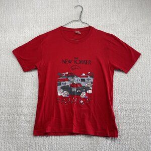 Vintage The New Yorker T-Shirt Sz L* Comic Art Cartoon Taxi Doodle Red Graphic